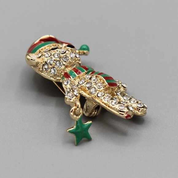 Jewelry pin brooch Holidays Christmas bear Santa yellow gold tone sparkly cute - Picture 11 of 13